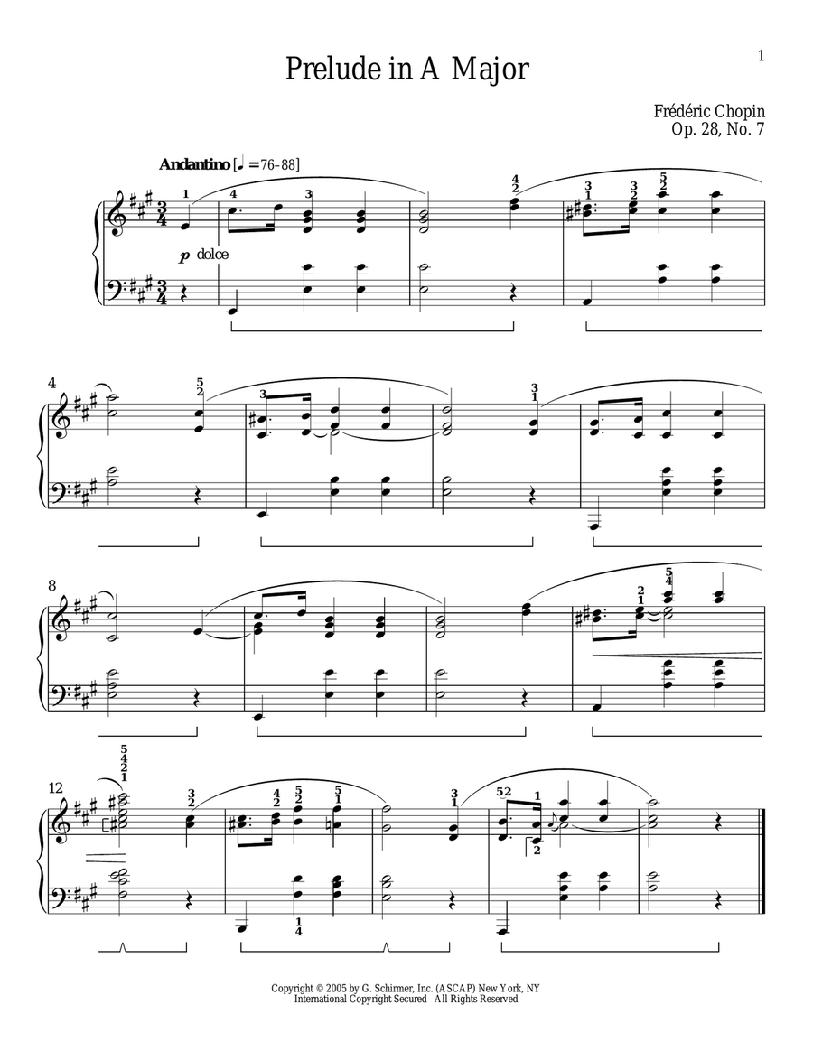 Prelude In A Major, Op. 28, No. 7 Piano Solo scores gallery preview page 1
