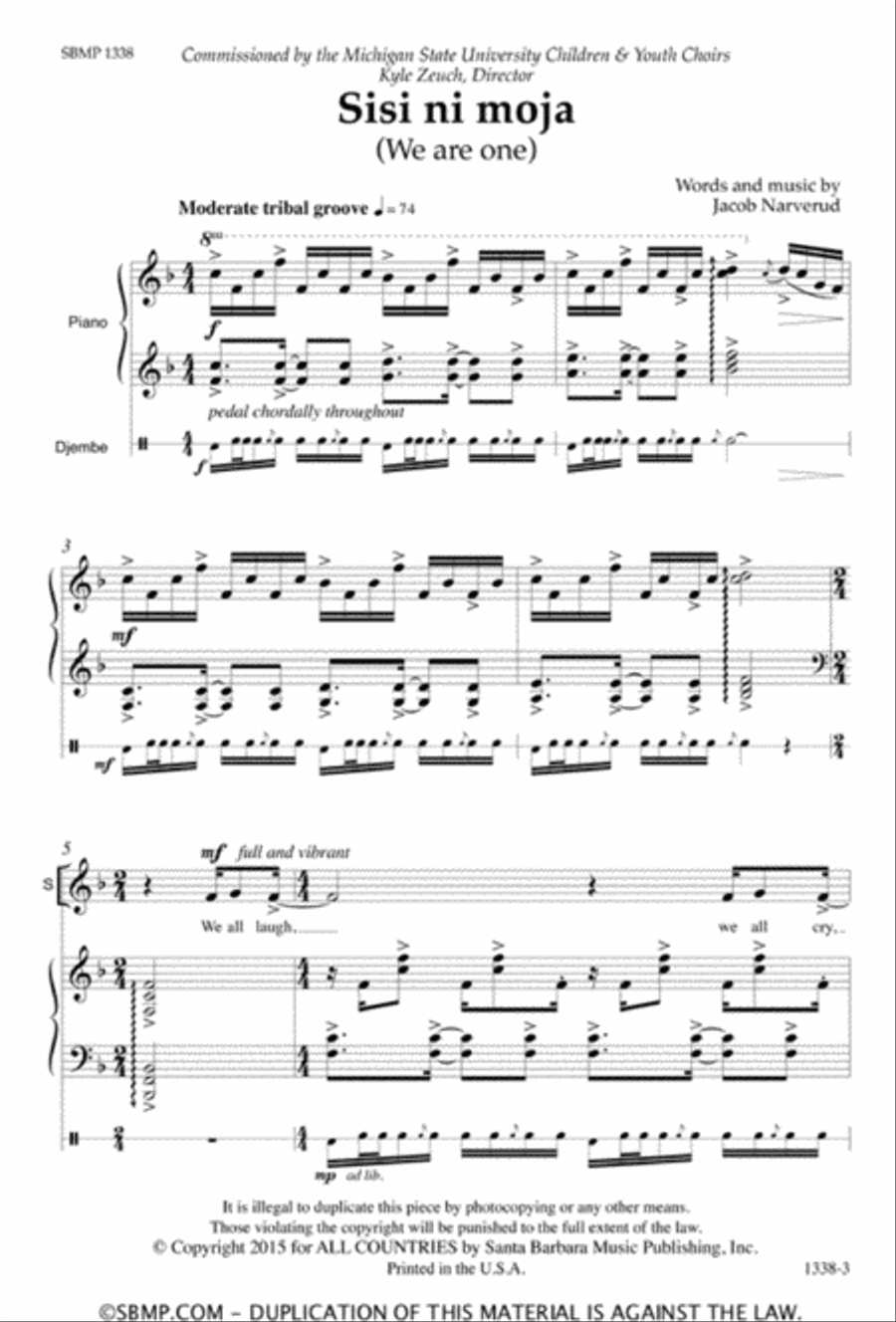 Sisi ni moja - SATB Octavo 4-Part scores gallery preview page 2