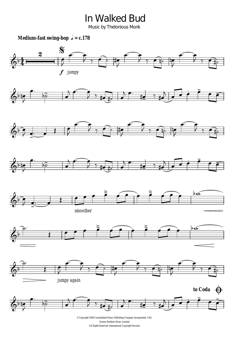 In Walked Bud In Walked Bud Alto Saxophone scores gallery preview page 1