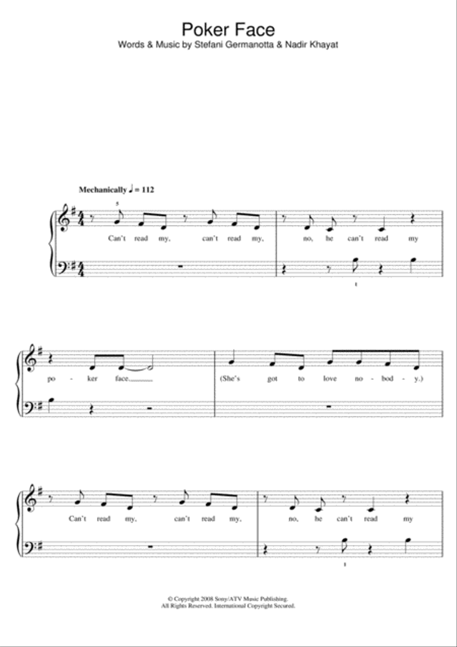 Poker Face Piano scores gallery preview page 1
