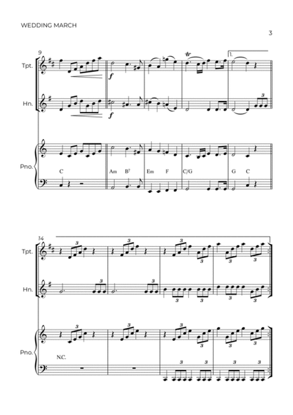 WEDDING MARCH - MENDELSSOHN - BRASS PIANO TRIO (TRUMPET, HORN & PIANO) image number null