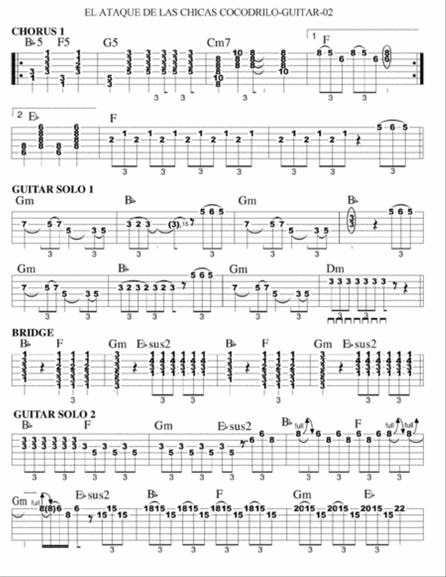 El Ataque De Las Chicas Cocodrilo Guitar Tablature scores gallery preview page 2