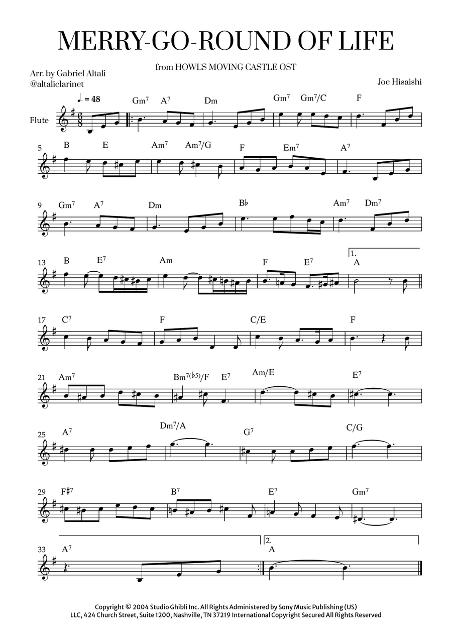 Merry-Go-Round Of Life Flute scores gallery preview page 1