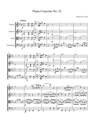 For String Quartet and Piano: Mozart Piano Concerto No. 22, K. 482 - 1st Movement