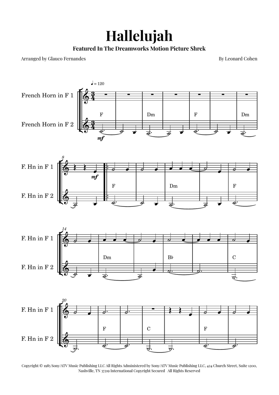 Hallelujah Brass Duet scores gallery preview page 1