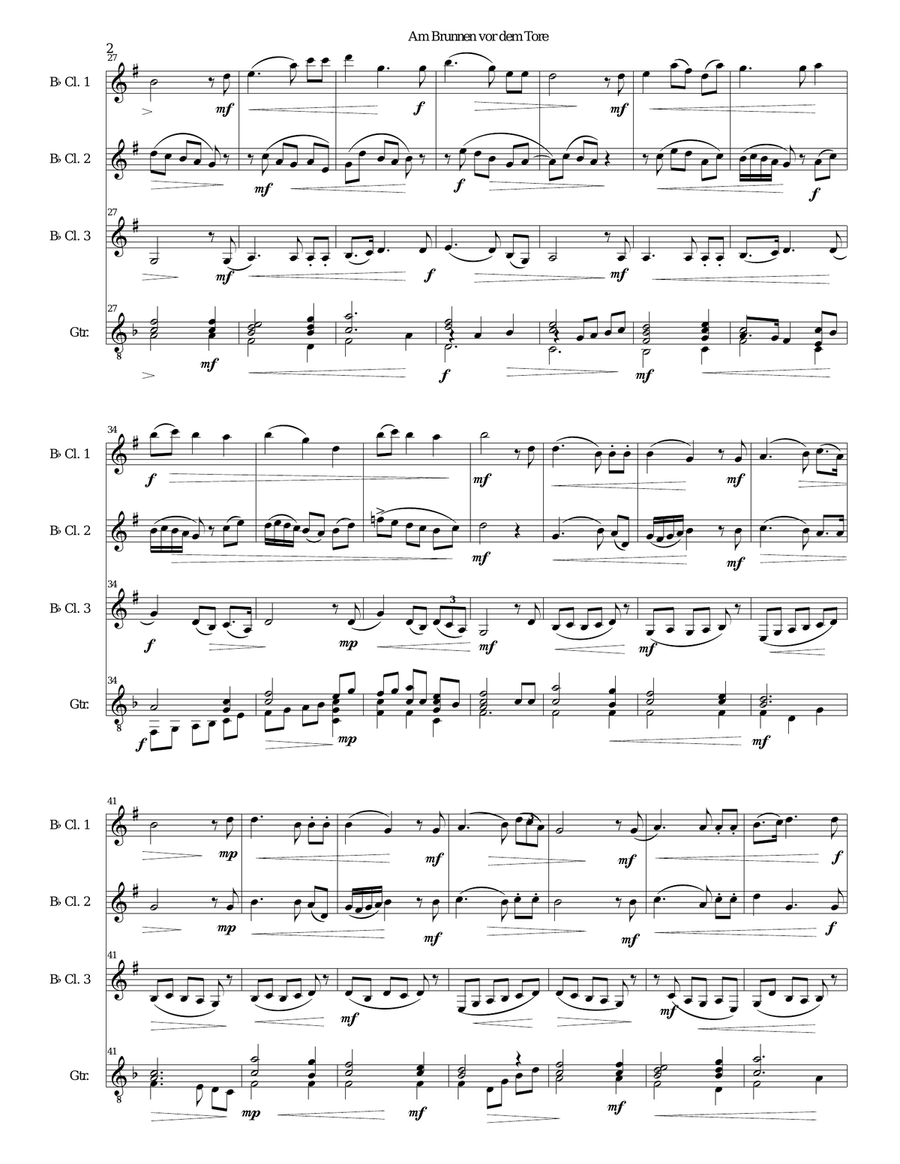 Am Brunnen vor dem Tore (At the fountain before the gate) for 3 clarinets, guitar Clarinet scores gallery preview page 2