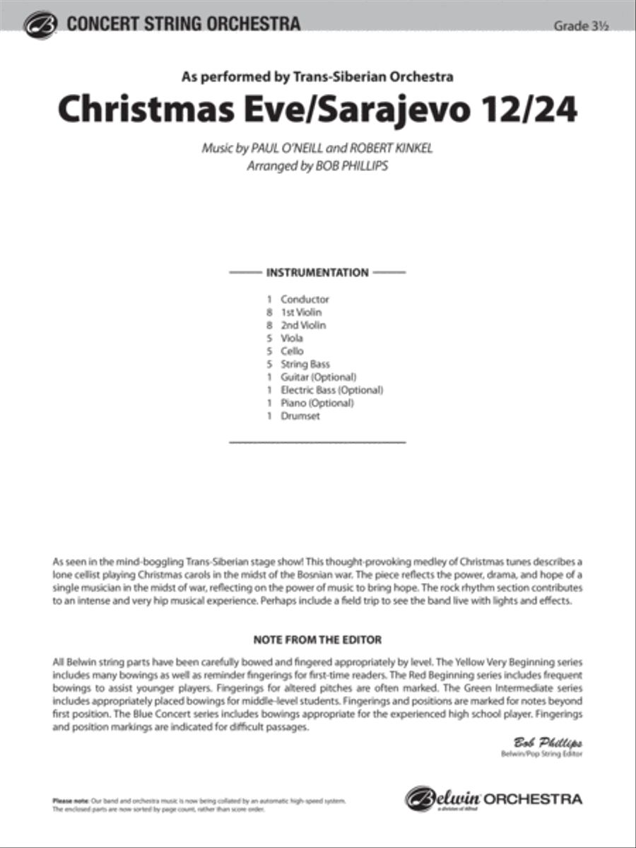 Christmas Eve/Sarajevo 12/24: Score String Orchestra scores gallery preview page 1