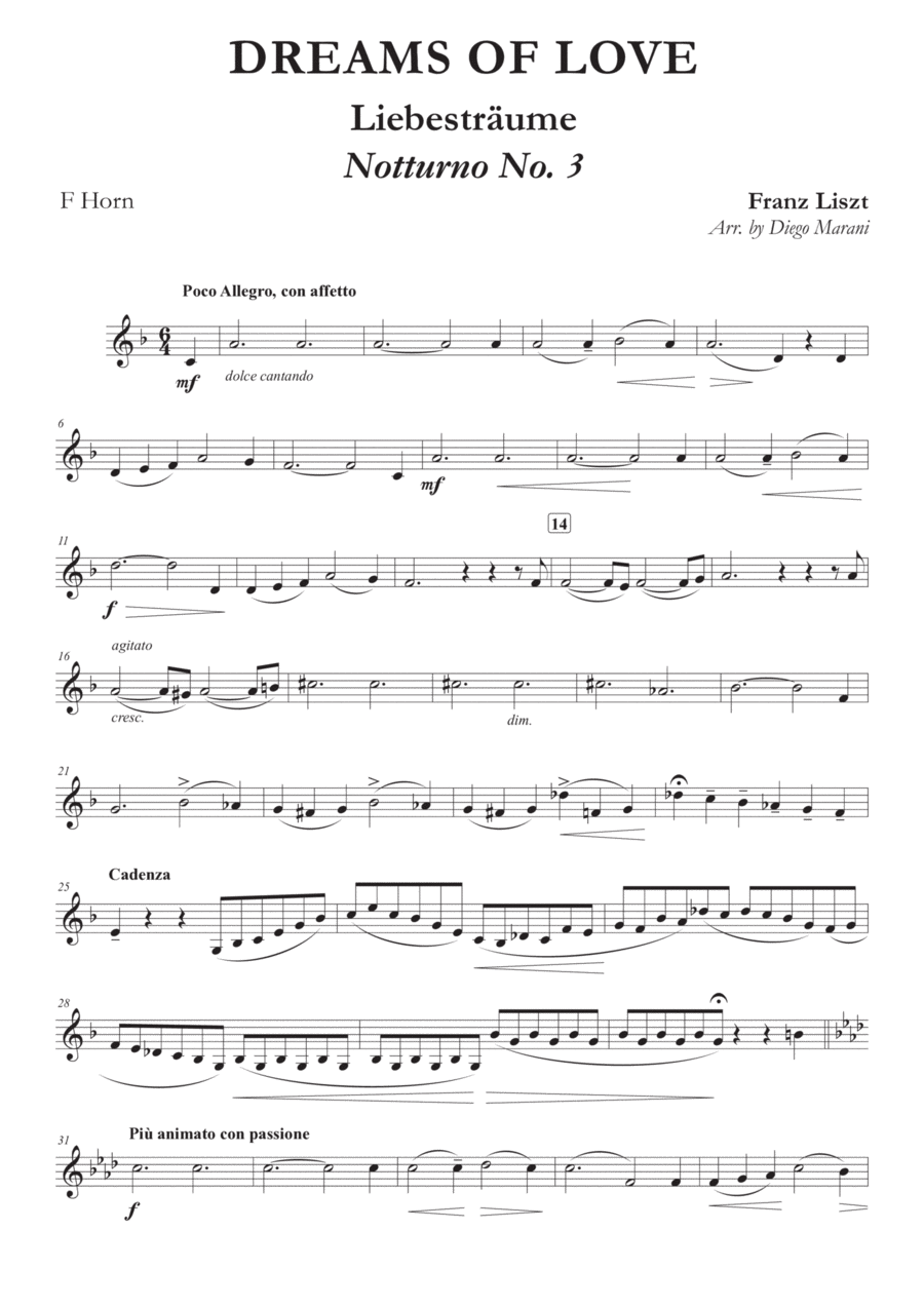 Dreams of Love No. 3 for Horn and Piano Horn scores gallery preview page 1