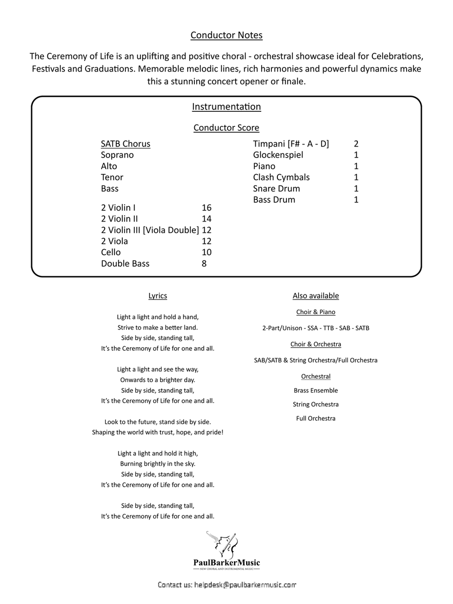 The Ceremony of Life [SATB Choir & String Orchestra] 4-Part scores gallery preview page 2