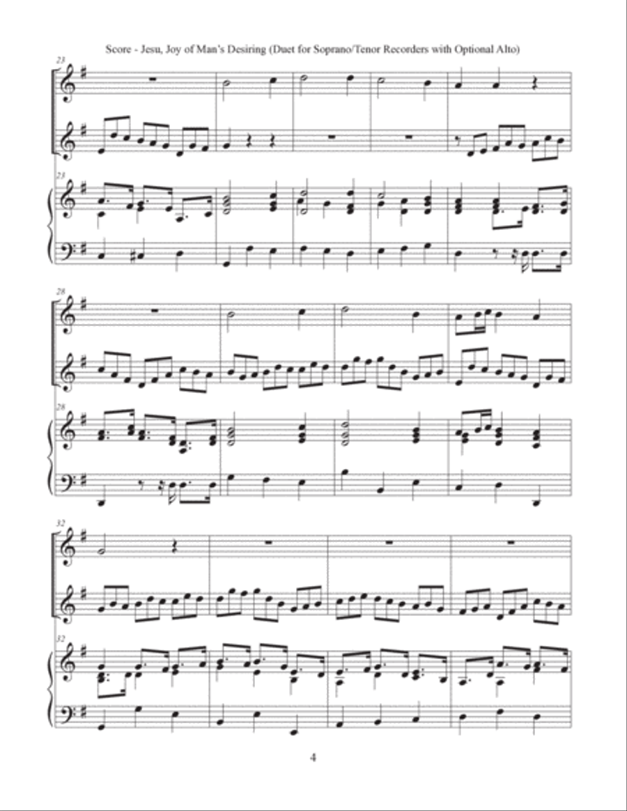 Jesu, Joy of Man's Desiring (Duet for Soprano/Tenor Recorders with Optional Alto) Woodwind Duet scores gallery preview page 4