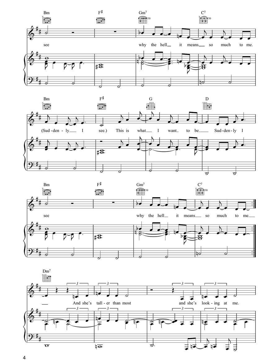 Suddenly I See Piano, Vocal, Guitar scores gallery preview page 4