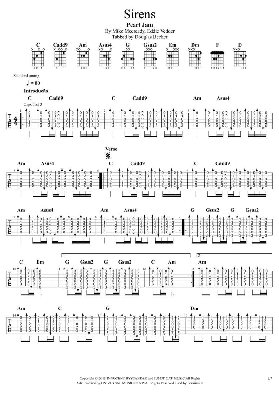 Sirens Guitar Tablature scores gallery preview page 1