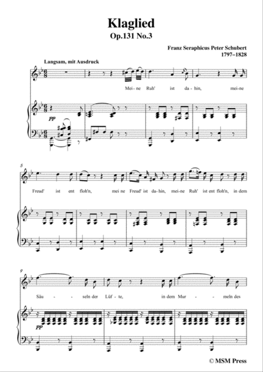 Schubert-Klaglied,Op.131 No.3,in g minor,for Voice&Piano Voice scores gallery preview page 3