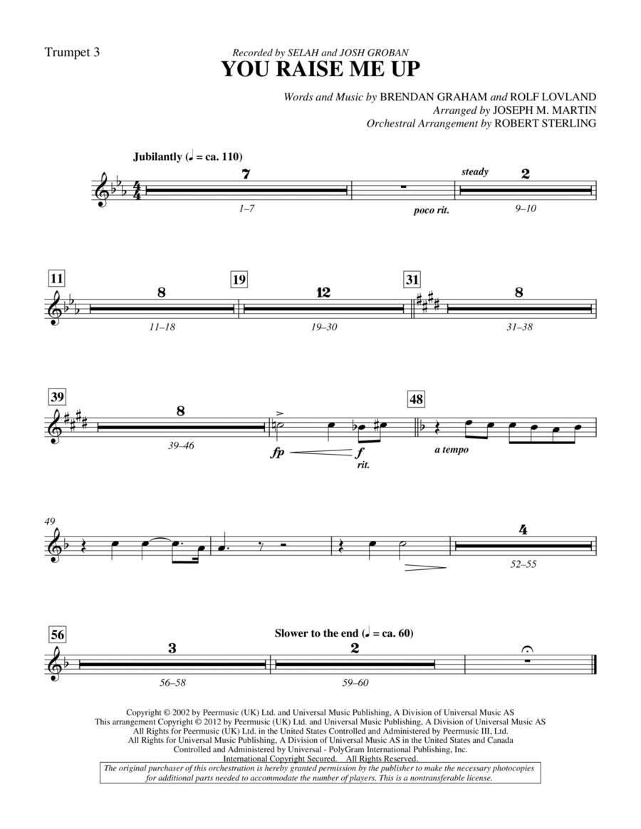 You Raise Me Up - Bb Trumpet 3