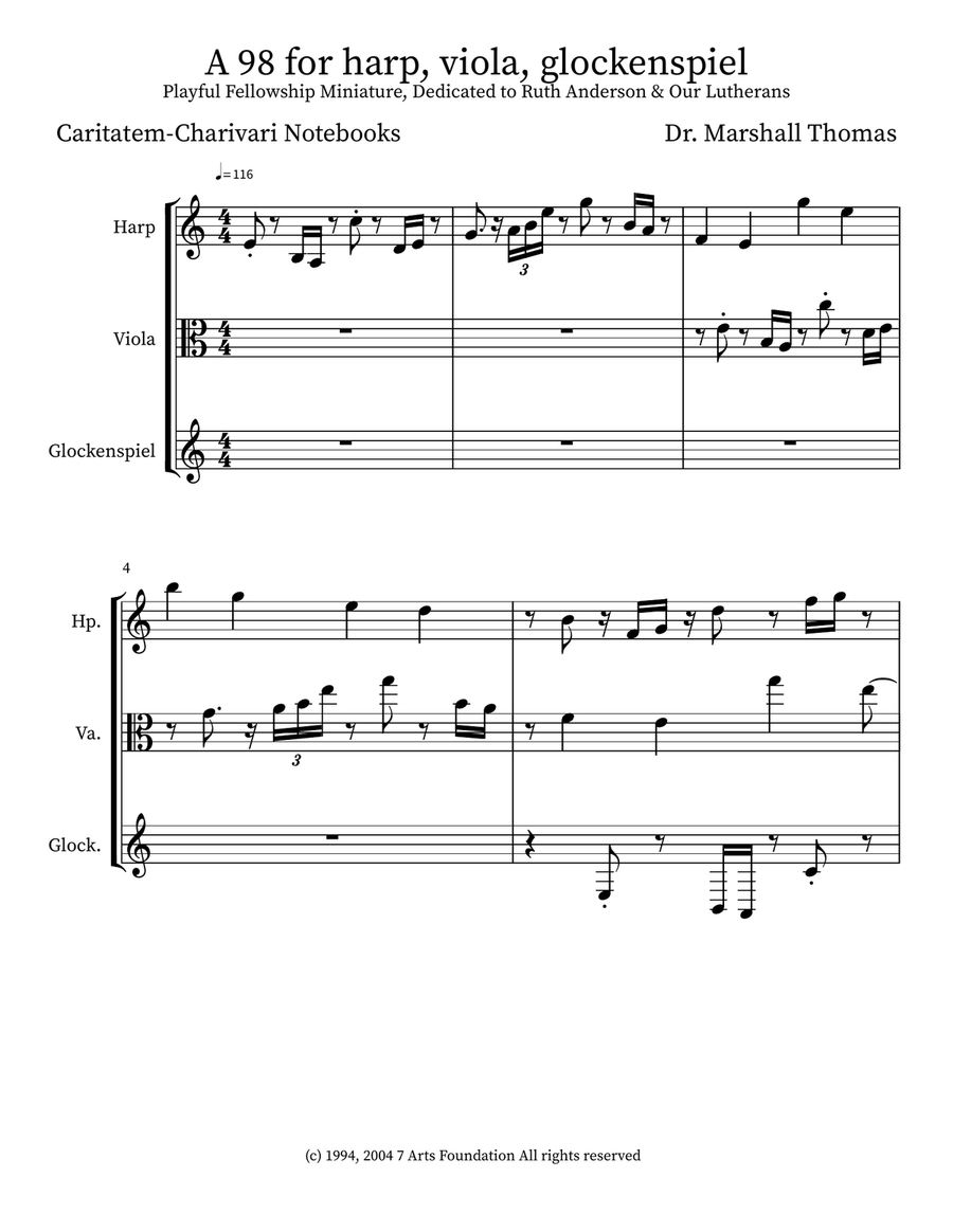 A 98 for harp, viola, glockenspiel Small Ensemble scores gallery preview page 1