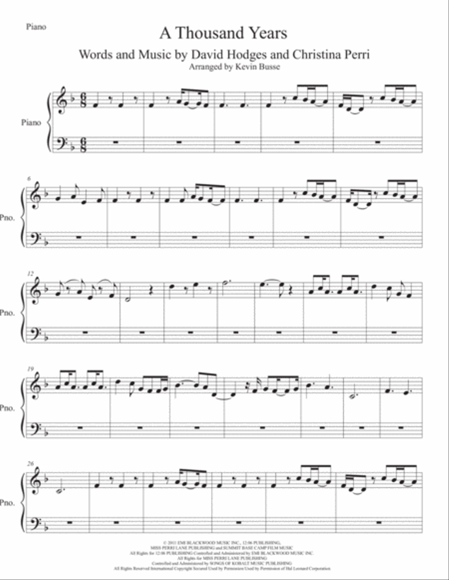 A Thousand Years Easy Piano scores gallery preview page 1
