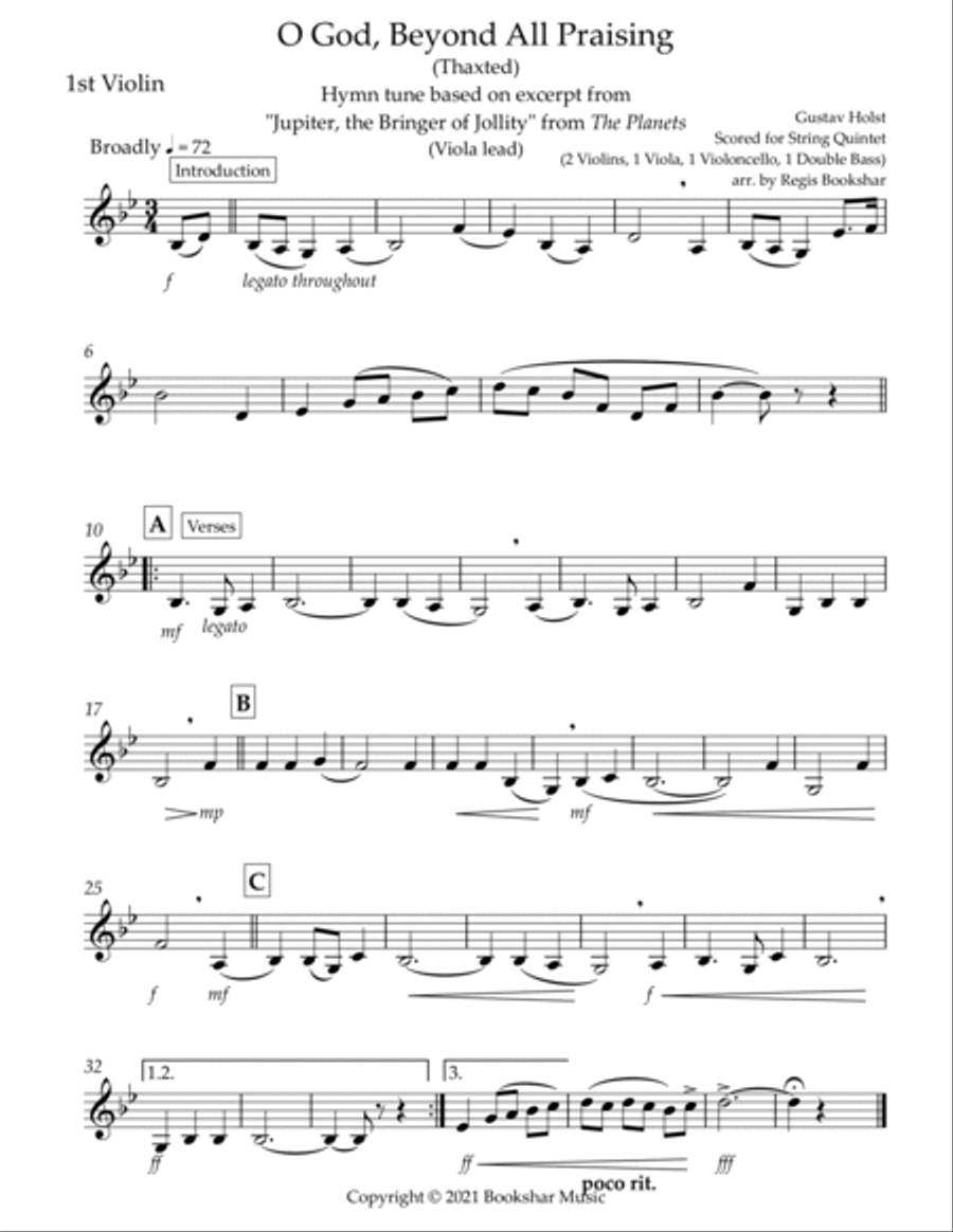 O God, Beyond All Praising (Thaxted) (Bb) (String Quintet - 2 Violins, 1 Viola, 1 Cello, 1 Bass) (Vi String Orchestra scores gallery preview page 5