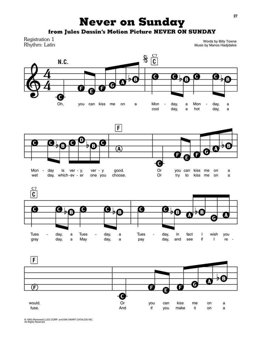 Never On Sunday Electronic Keyboard scores gallery preview page 1