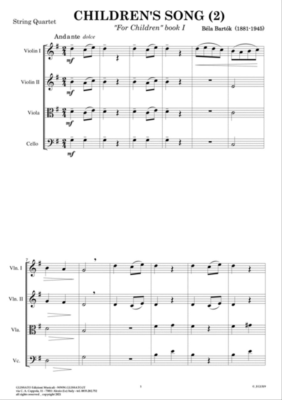 For Children by Bartók for String Quartet (score) - Score Only String Quartet scores gallery preview page 6