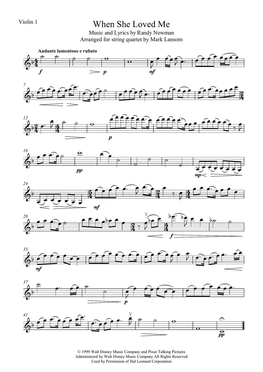 When She Loved Me String Quartet scores gallery preview page 4