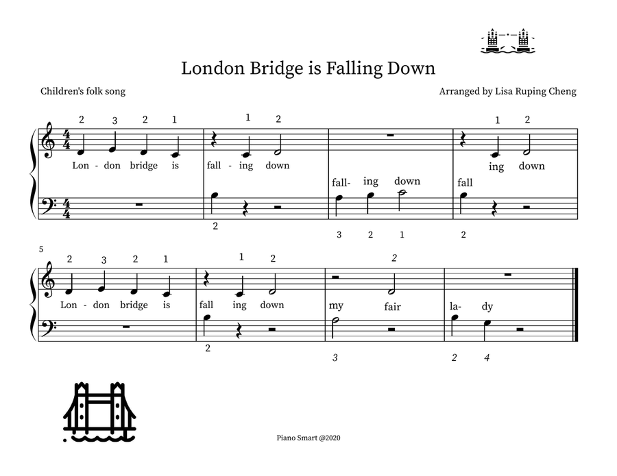 London Bridge is Falling Down Easy Piano scores gallery preview page 1