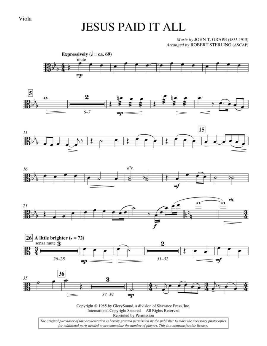 Jesus Paid It All - Viola Choir scores gallery preview page 1