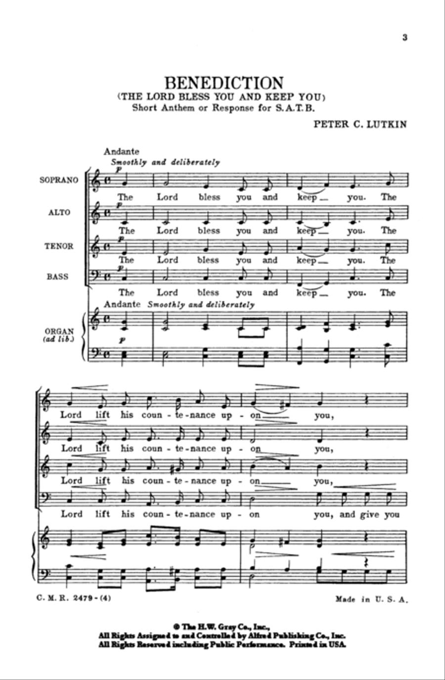Benediction (The Lord Bless You and Keep You) 4-Part scores gallery preview page 2
