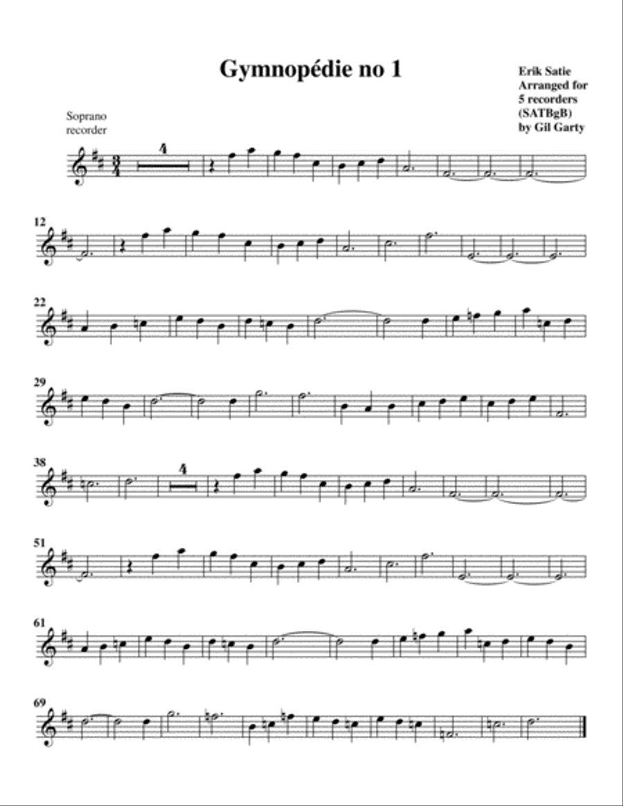 Gymnopédie no 1 (arrangement for 5 recorders) Recorder scores gallery preview page 6