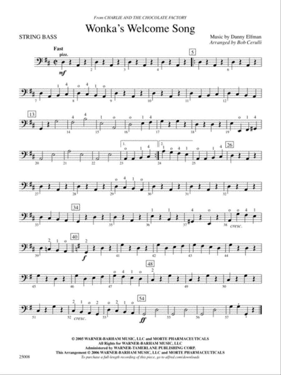 Wonka's Welcome Song (from Charlie and Chocolate Factory): String Bass String Orchestra scores gallery preview page 1
