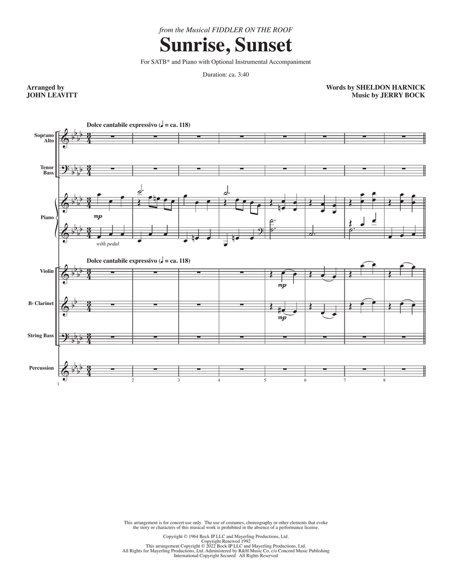Sunrise, Sunset (from Fiddler On The Roof) (arr. John Leavitt) - Full Score