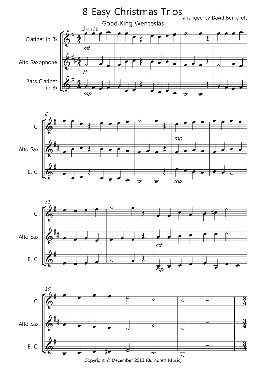 8 Easy Christmas Trios, for Mixed Wind Woodwind Trio scores gallery preview page 1