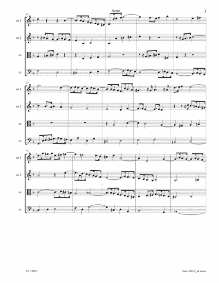 Bach: The Art of Fugue, BWV 1080 Fugue No. 2 arr. for String Quartet image number null