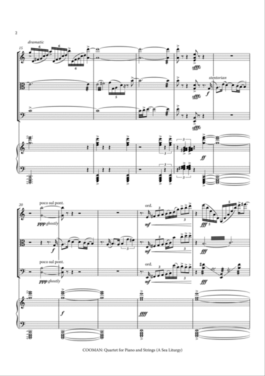 Carson Cooman : Quartet for Piano and Strings (A Sea Liturgy) (2009) for violin, viola, cello and pi Piano Quartet scores gallery preview page 4