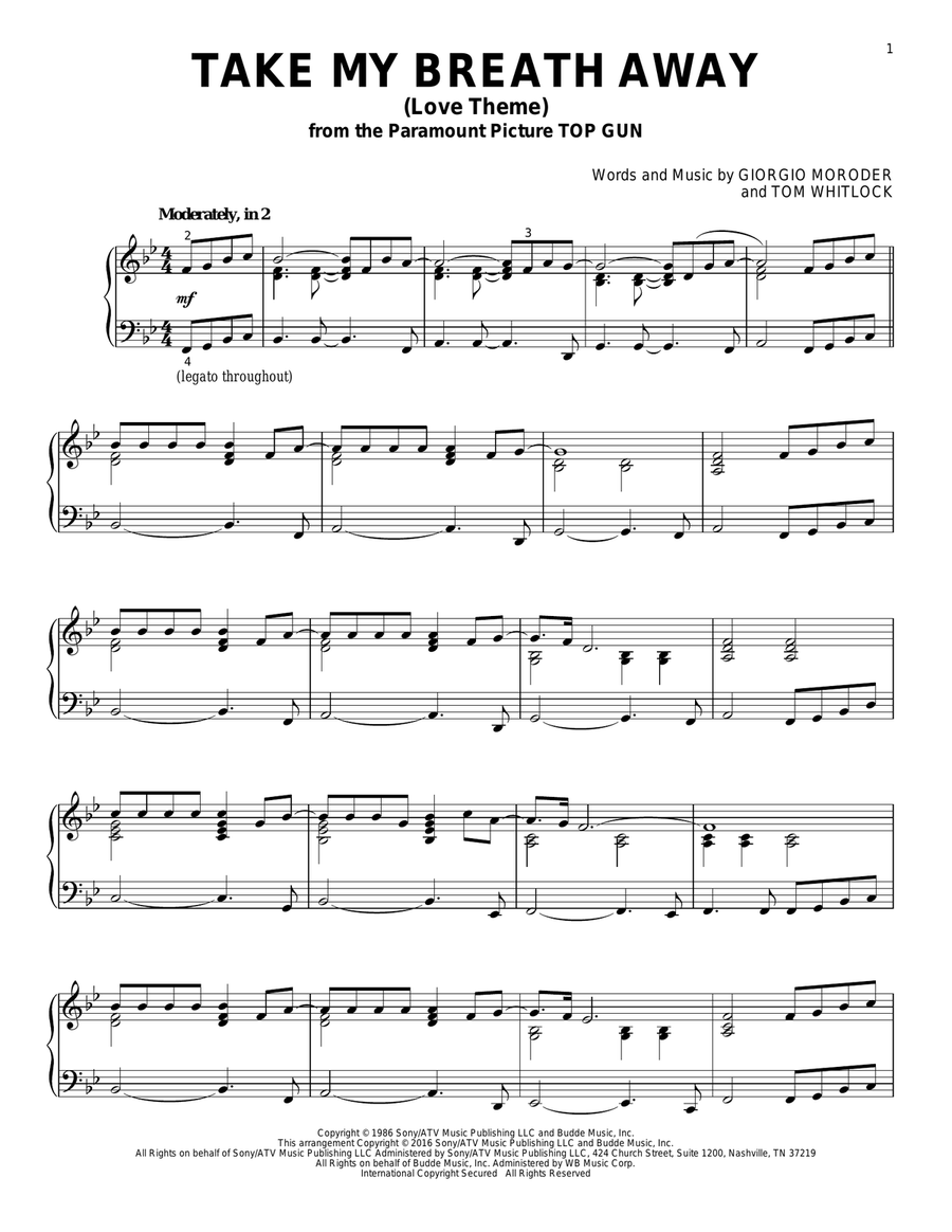 Take My Breath Away (Love Theme) Piano Solo scores gallery preview page 1