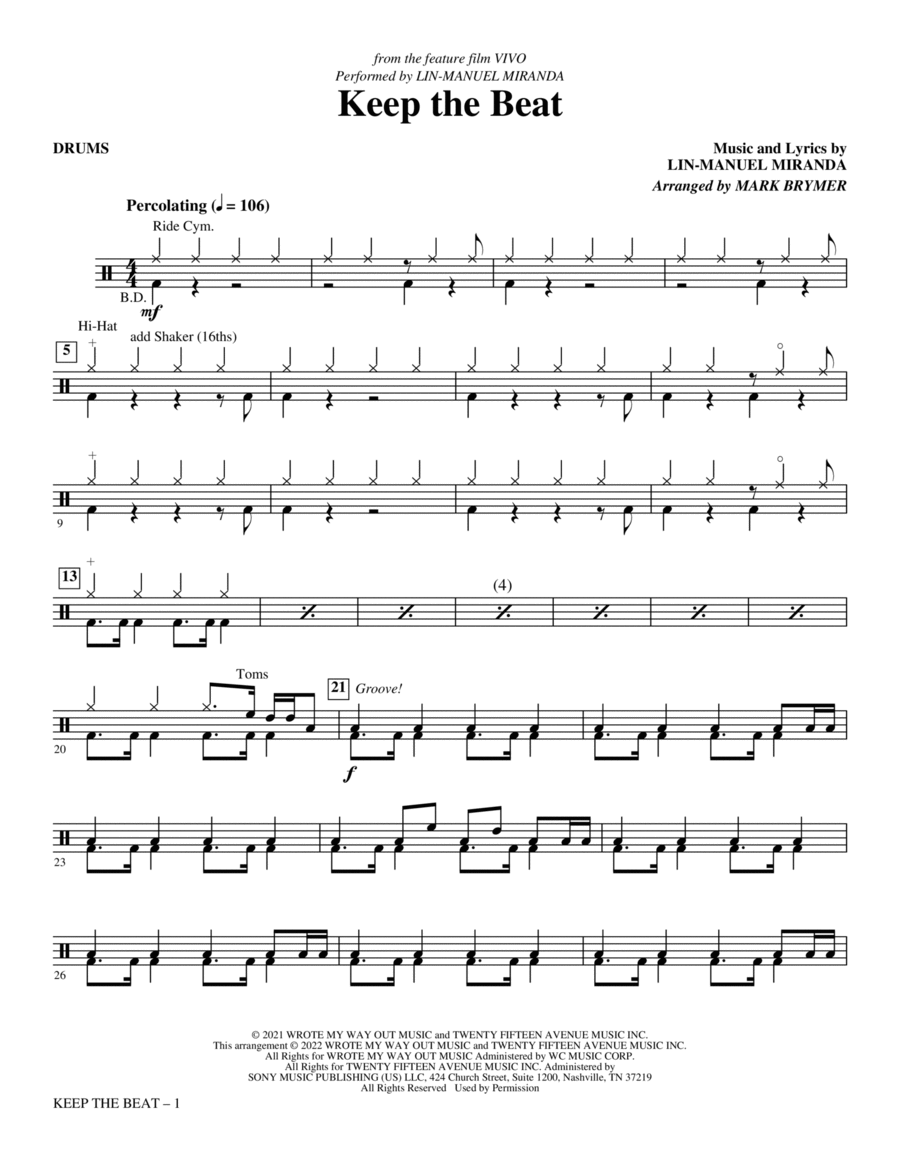 Keep The Beat (from Vivo) (arr. Mark Brymer) - Drums Choir scores gallery preview page 1
