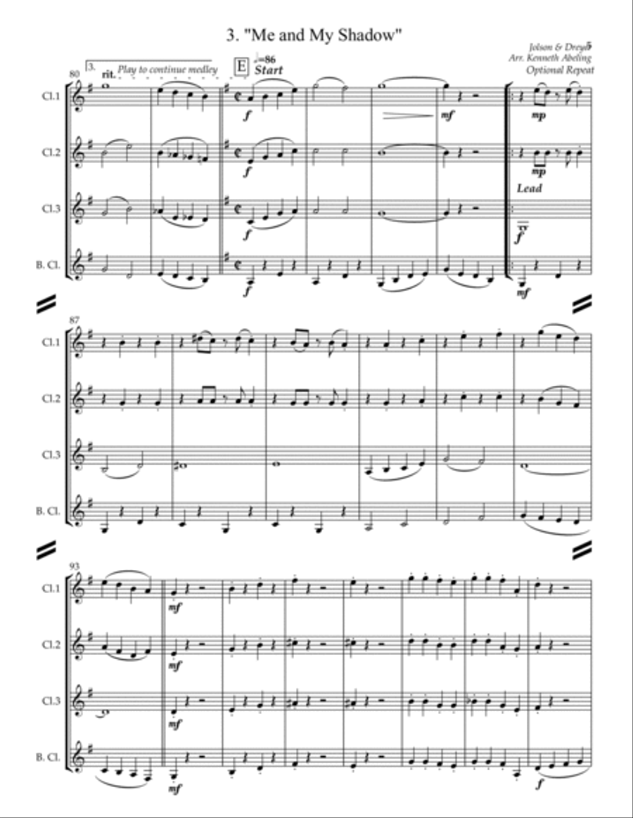 Sing-along Medley #3 (for Clarinet Quartet) Clarinet Quartet scores gallery preview page 6