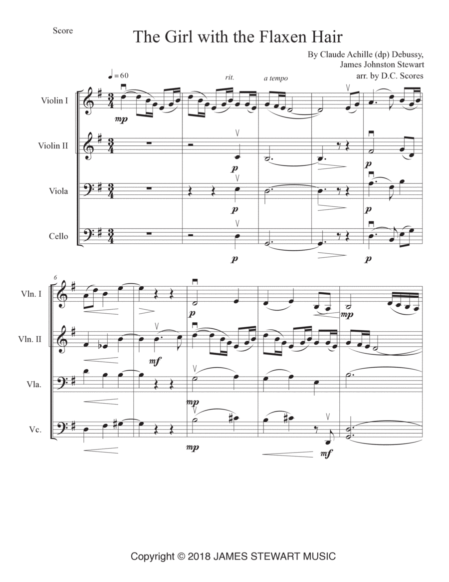 The Girl With Flaxen Hair (pd) by Claude Debussy String Quartet