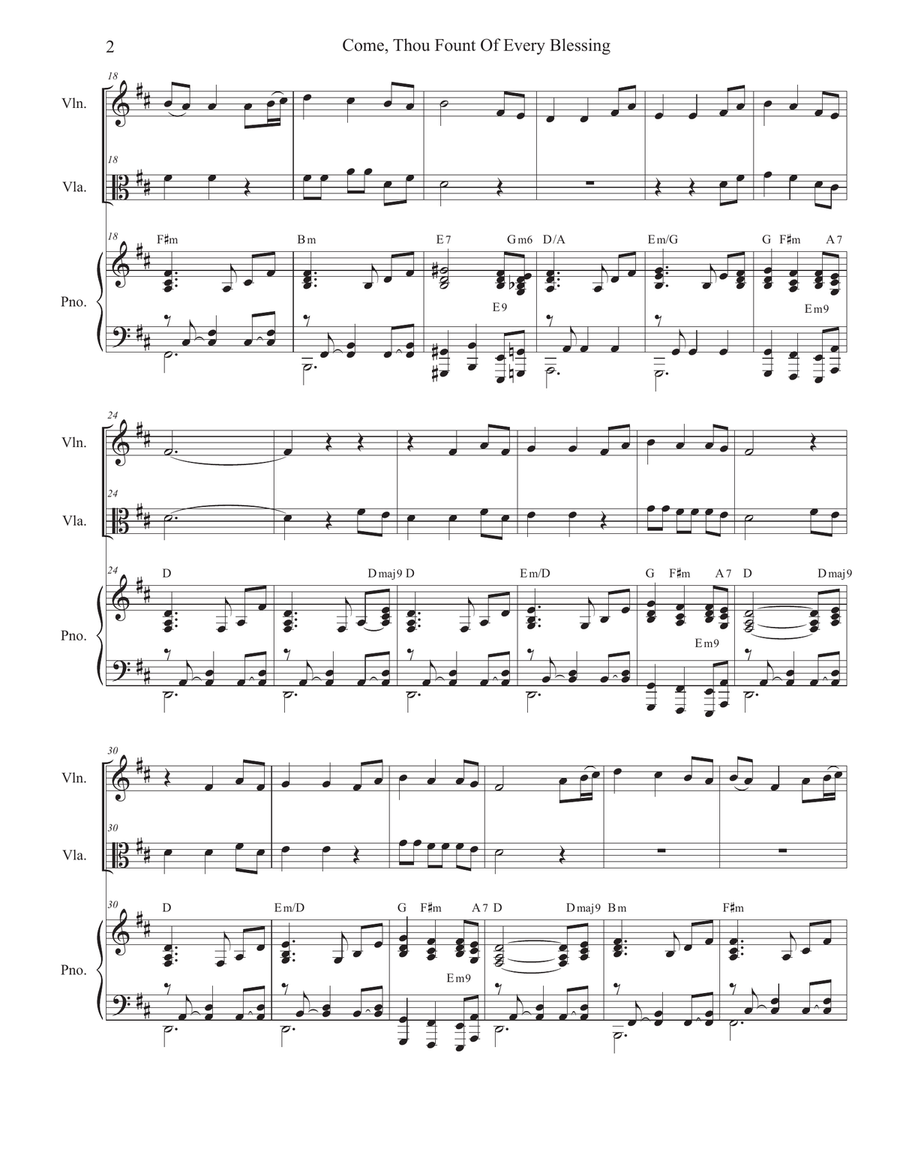 Come, Thou Fount Of Every Blessing (Duet for Violin and Viola) String Duet scores gallery preview page 2