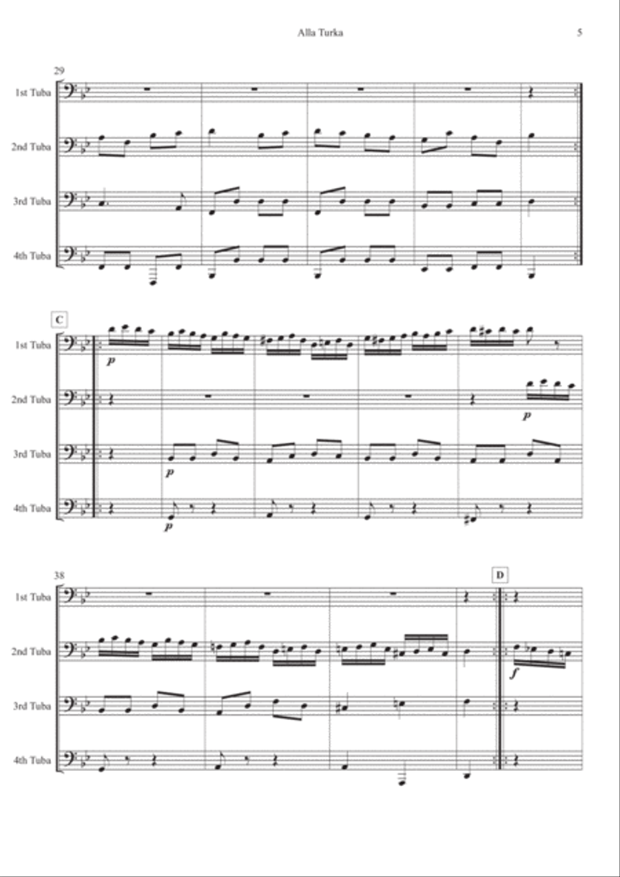 Alla Turka (Turkish March) for Symphonic Tuba Quartet Tuba Quartet scores gallery preview page 5