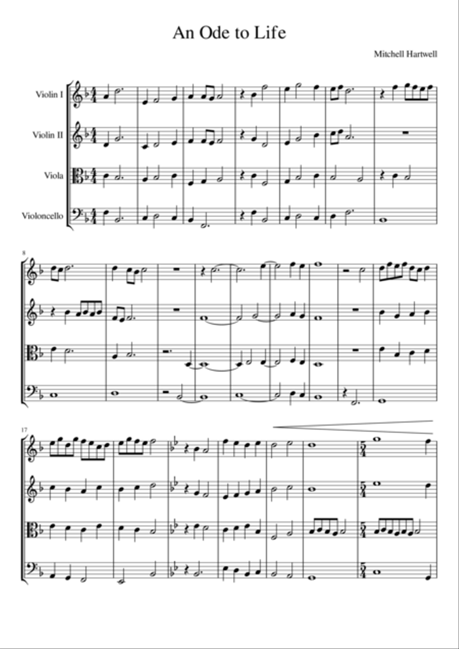 An Ode To Life String Quartet scores gallery preview page 1