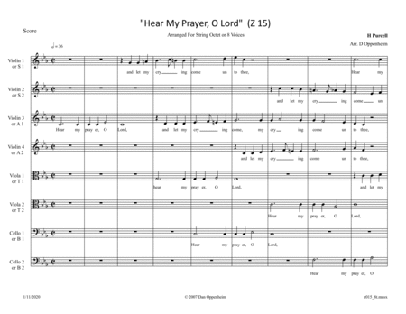 Purcell: "Hear My Prayer, O Lord" (Z 15) arr. for String Octet or 8 Voices image number null