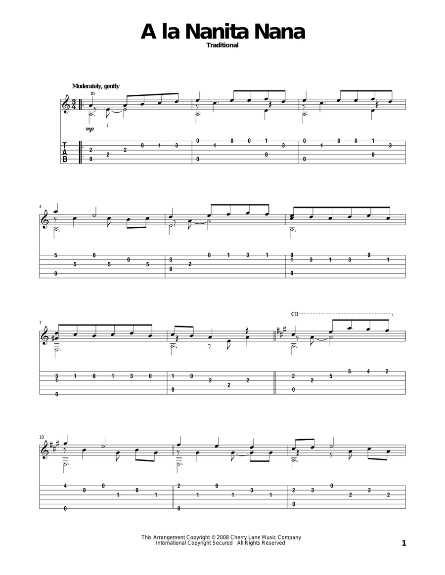 A La Nanita Nana (Hear Lullabies and Sleep Now) Acoustic Guitar scores gallery preview page 1