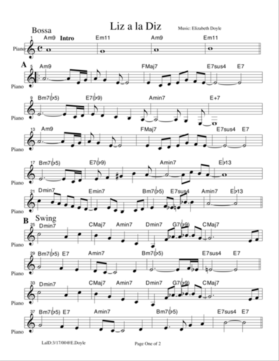 Liz a la Diz Piano Solo scores gallery preview page 1