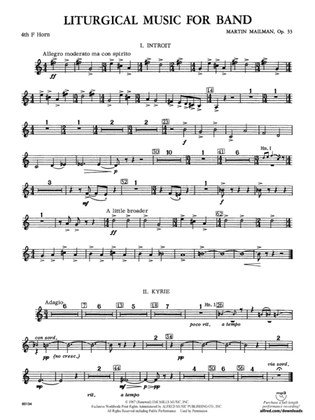 Liturgical Music for Band, Op. 33: 4th F Horn