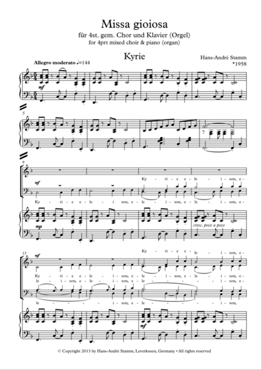 Missa gioiosa for 4prt mixed choir, piano or organ, bass, drums, keyboard ad lib. 4-Part scores gallery preview page 2
