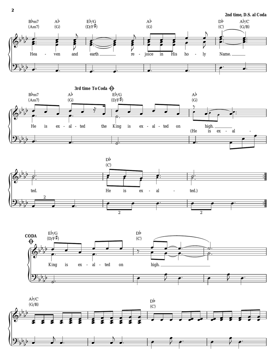 He Is Exalted Piano, Vocal, Guitar scores gallery preview page 2