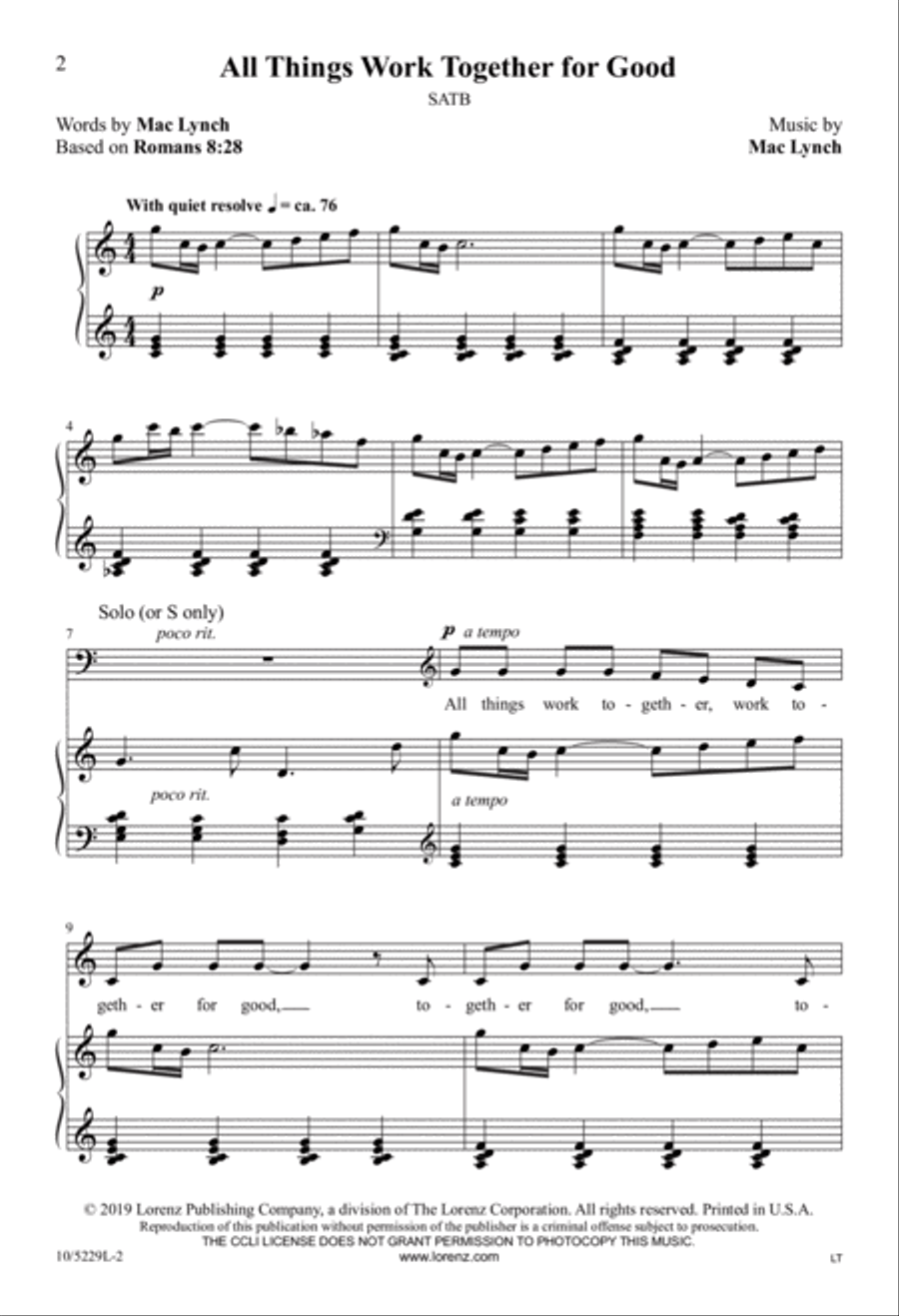 All Things Work Together for Good 4-Part scores gallery preview page 2