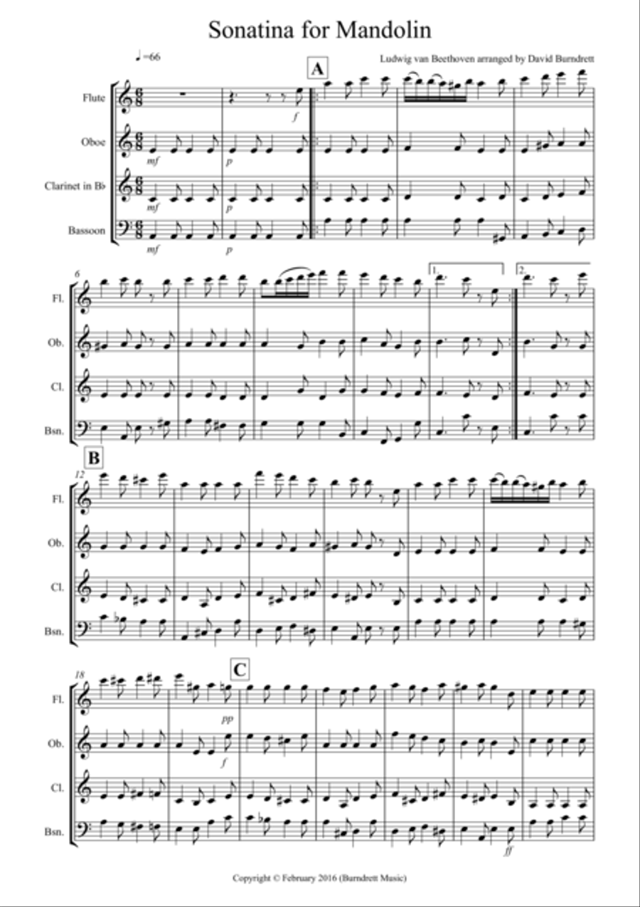 Sonatina by Beethoven for Wind Quartet Woodwind Quartet scores gallery preview page 1