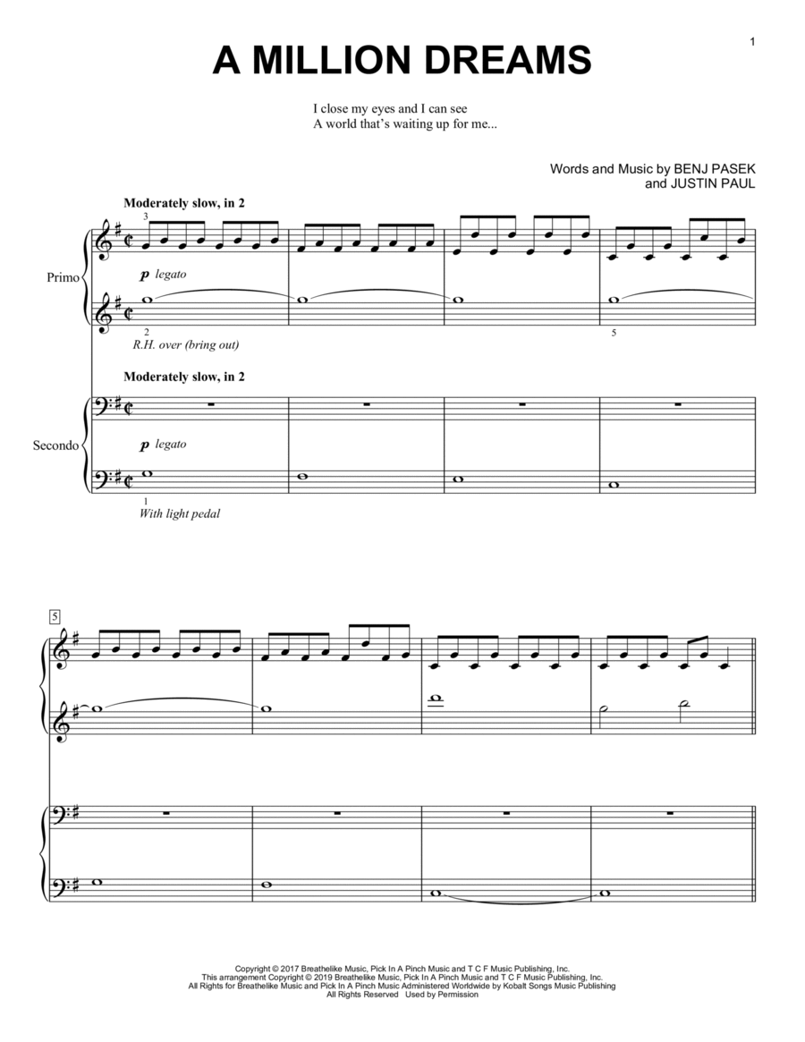 A Million Dreams (from The Greatest Showman) Piano Duet scores gallery preview page 1