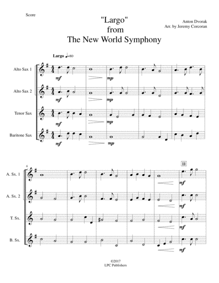 Largo from The New World Symphony for Saxophone Quartet image number null